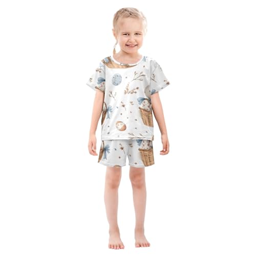 Summer Pajama Set Watercolor Easter Bunnies Pattern, Short Sleeve Sleepwear Nightwear3
