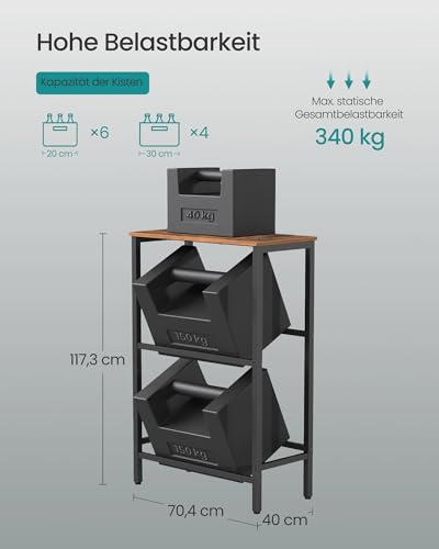 SONGMICS Getränkekistenregal, 2 Ebenen, für 4 Kisten, Aufbewahrungsregal, Jede Ebene bis 150 kg belastbar, Stahl, Getränkeregal, für Küche, Wohnzimmer, Garage, vintagebraun-tintenschwarz BSC373K01