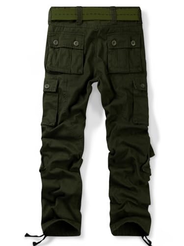 OCHENTA Men's Cotton Casual Cargo Work Pants Baggy Camo Tactical Combat Trousers with 8 Pockets (No Belt)