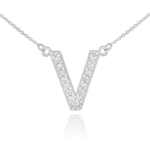 Fine 14k White Gold Diamond-Studded Initial Letter Pendant Necklace
