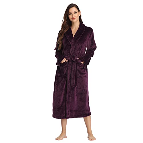 Image of RONGTAI Womens Bathrobe Ladies Fleece Plush Warm Long Robes Fleece Nightgown Sleepwear