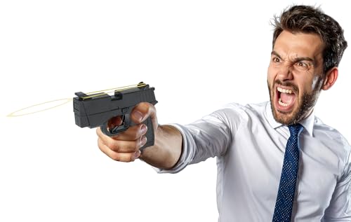 FIESTAS GUIRCA | Pistola de Gomas Elásticas (17 cm) - Arma de Juguete para Disfraces de Vaquero, Policía y Aventuras del Viejo Oeste - Accesorio para Halloween y Carnaval - Todos los Usuarios - Negro