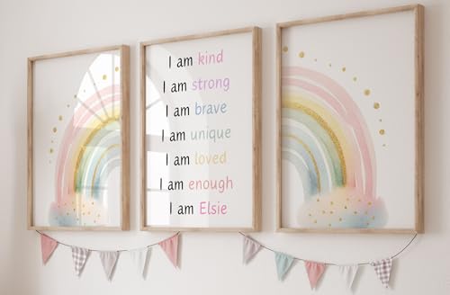Personalized Positive Rainbow Set of 3 Unframed Poster Prints, Pe...