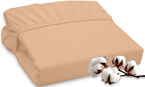 Image of ROYALE LINENS 300 Thread Count 100% Long Staple Combed Cotton Fitted Sheet California King - Super Soft Deep Pocket Bottom Sheet - Fitted Sheets Only - Elastic Sheets (Cal King, Sand)