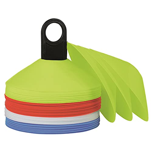 ScSPORTS Cônes de marquage, Set de 50, Support Inclus, Jaune, Rouge, Blanc, Bleu Cover