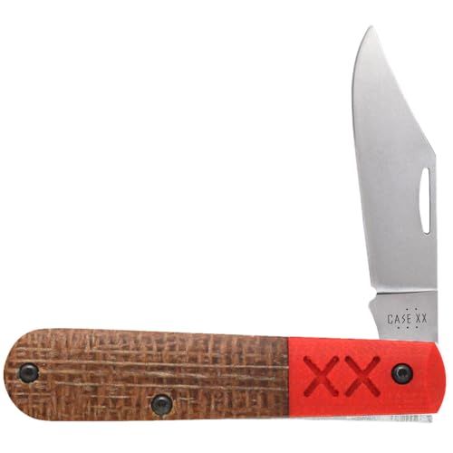 Case XX WR Pocket Knife Crossroads EDC Barlow Natural Burlap Micarta W/Red G-10 Handle S35VN Blade - (XR101009 1/2 S35VN) Length Closed: 3 3/8