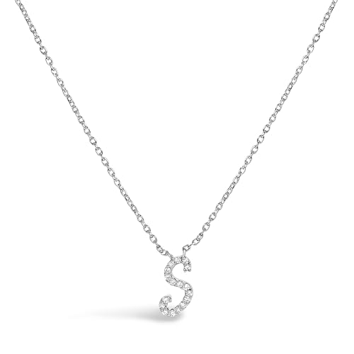 10K White Gold Diamond Accent "S" Initial Script Style Pendant Necklace