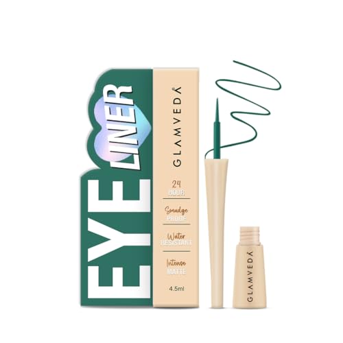 Image of Glamveda Liquid Eye Liner, Green, Long Lasting Matte Waterproof Liner - Smudge Proof, Transfer Proof Eye Makeup, Bold, Clean, Smudge-Free Look 24-Hour Long Stay 4.5 ml