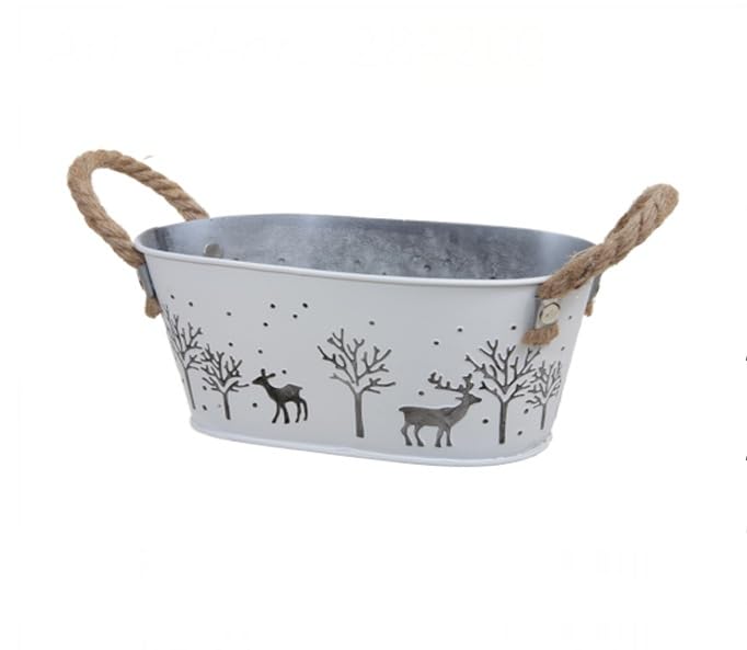 RiloStore 3 STK Pflanzschale Metall Jardiniere Winter grau Weiss...