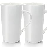 YINUOWEI 20oz Porcelain Coffee Mugs Set of 2, Large Tall Coffee Mugs with Handles, Modern Ceramic Coffee Cups for Coffee, Tea, Cocoa, Milk, Gifts for Women Men - White