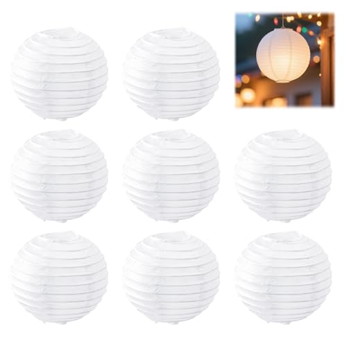 8 farolillos de papel redondos de 10 cm, farolillos blancos para colgar para bodas, fiestas de cumpleaños, decoración para fiestas de interior y exterior