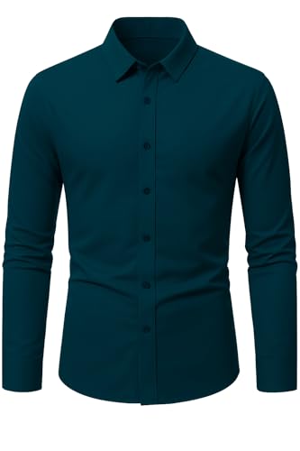 Camisa Social Masculina Slim Fit Manga Longa TAM(1) - Azul Petr&oacute;leo