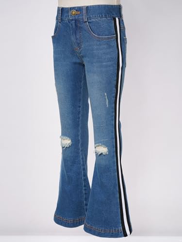 Hularka Kids Girls Ripped Flare Jeans Casual Distressed Bell Bottoms Denim Pants Washed Wide Leg Trousers Jeggings4