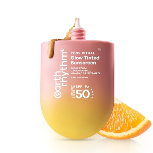 Image of Earth Rhythm Rosy Ritual Glow Tinted Sunscreen SPF 50 PA ++++ with Vitamin C,No Oxybenzone (50gm) - Honey