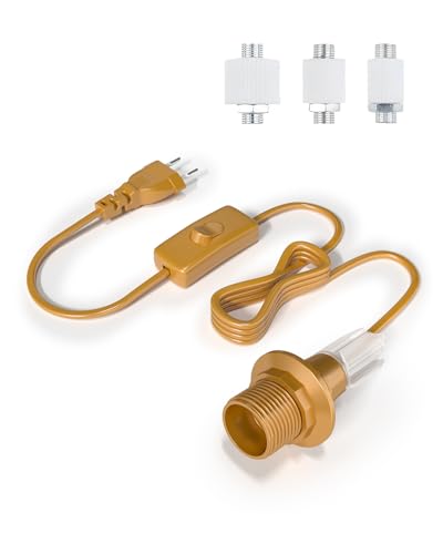TobeBright E14 Soporte para Lámpara de Botella con Interruptor y Enchufe, Adaptador Botella para Lampara E14 Lampara para Botella para DIY Lámpara para Botella de Vino, Lámpara de Mesa (Dorado,1Pc)