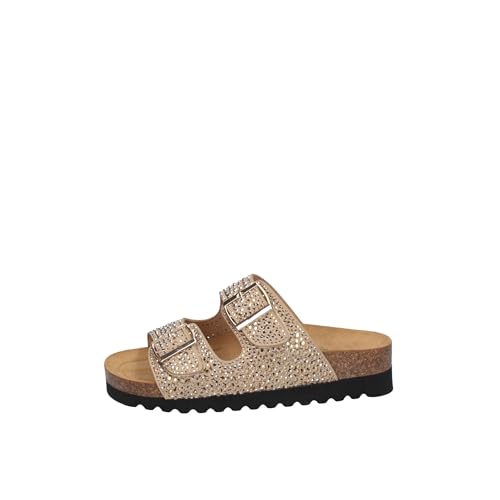 Pantoufles anatomiques femme GRUNLAND Hola CB1840 Taupe à boucles strass