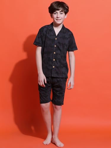 Image of Li'l Tomatoes Boys 100% Cotton Night Suit | Summer Printed Shirt & Shorts Set | Soft & Breathable Sleepwear | 9-16 Years