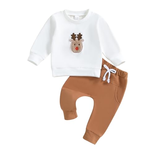 Image of Lucikamy Toddler Baby Boy Girl Christmas Outfits Print Long Sleeve Tops Jogger Pants Sets Infant Xmas Fall Winter Clothes