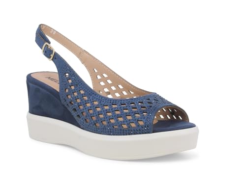 Sandale compensée bleue à strass pour vos soirées d'été chic
