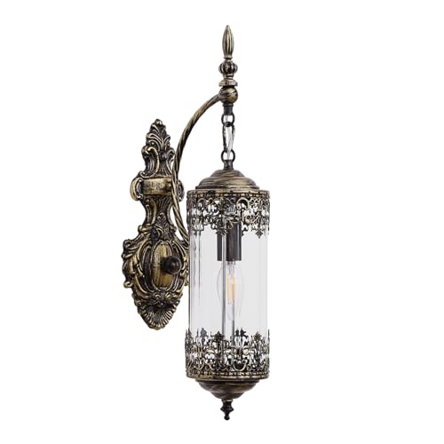 Image of Vintage Wall Sconce with Glass Shade, Rustic Black Brushed Gold Farmhouse Wall Light Fixture, Antique Gothic Decorative Metal Wall Lamp for Hallway, Bedroom, Living Room, Entryway