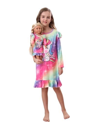 Bow Dream Toddler Girl Dress Cute and Matching American Girl Doll Clothes for Girls Cartoon Pattern Long Sleeve Dress