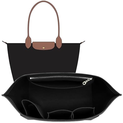 OAikor Bolsa organizadora Longchamp compatível com bolsas grandes Le Pliage, bolsa organizadora de feltro com zíper e suporte de copo, 8 compartimentos, divisória personalizada (preto, G)