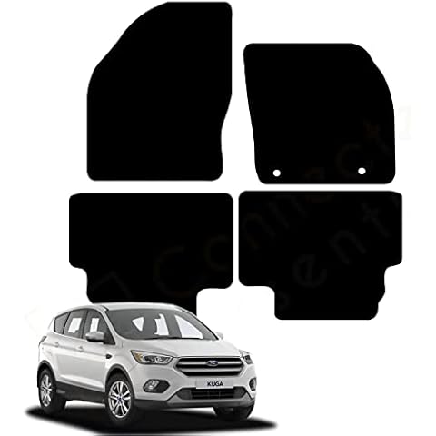 Connected Essentials Fully Tailored Deluxe Car Mats For Ford Kuga MK2 2013-2018, Set of 4, Black With Black Trim With 2 Safety Clips in Drivers Mat, 5119405 Cover