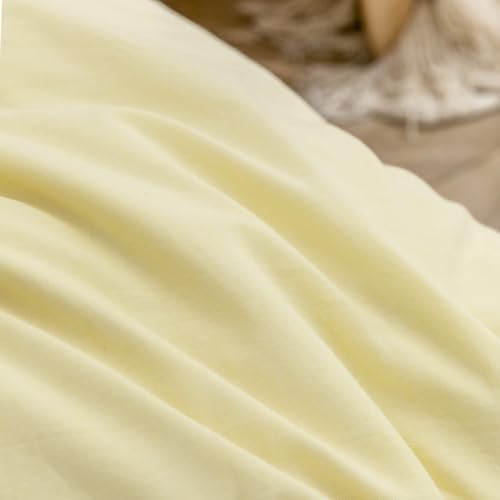 Image of BESTOUCH Cotton Solid Duvet Cover Set Linen Feel Light Yellow Alaska King | Washed Cotton, Linen Feel, Soft Wrinkle Texture, Hidden Zipper, 8 Ties, Breathable Lightweight Durable Comfy, 3Pcs No Insert