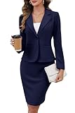 ELLEVEN Womens Blazers Suits 2 Piece Skirt Set Business Casual Outfits Two Piece Work Pencil Skirt Set Office...