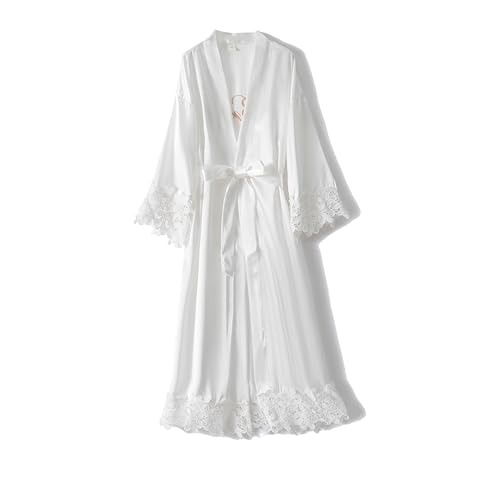 Crystal Dew Womens Lace Trim Long Bridal Kimono Robes With Embroidery Bride Bridesmaid Satin Bathrobe Wedding Gifts2