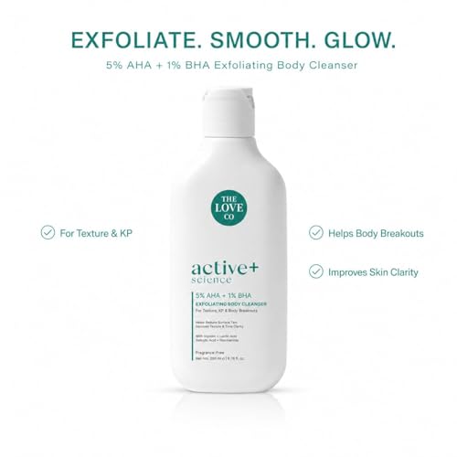 Image of THE LOVE CO. 5% AHA + 1% BHA Body Wash for Strawberry Skin, Rough Bumpy Skin, Tan Removal & Clogged Pores, Exfoliating Body Cleanser for Smooth Glowing Skin, 200ml