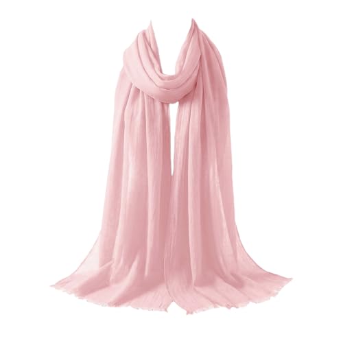 Lightweight Breathable Solid Color Soft Cotton and Linen Long Fashion Scarves Shawls Wrap for Women (Pink)