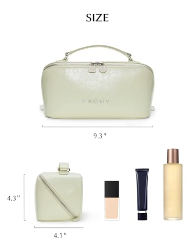 Image of EACHY Travel Makeup Bag, Large Capacity Cosmetic Bag for Women, Waterproof PU Leather, Flat Open Portable Toiletry Bag for Skincare, Brushes & Travel Essentials