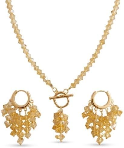Juego de collar y pendientes chapados en oro de 18 quilates con cuentas de