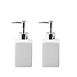 Fivtyily 2 PCS Durable Ceramic Liquid Hand Soap Dispenser Pump Bottle Stylish Hand Lotion Bottle for Kitchen Bathroom (White)
