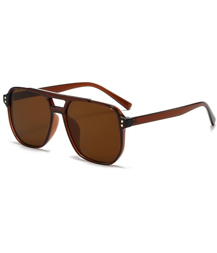 Image of EYLRIM Retro Aviator Sunglasses for Women Men Classic 70s Square Frame Sun Glasses Vintage Shades(A6 Brown /Brown)