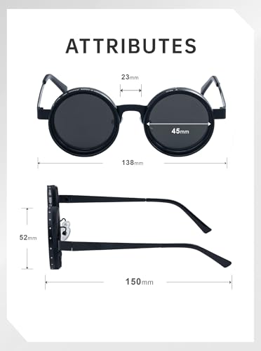 Adjustable Tint Nightshift Glasses 1-9 Gears, Round Polarized Glasses ND Filter Lenses Metal Frame(2318)2