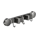 Mupingfenglan Mop And Broom Holder Wall Organizer with Suction Cup Rubber Claws And Aluminum Hooks for Storage, Household, And Laundry Room, 33.7cmx5.5cmx7.5cm