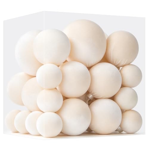 Velvet Christmas Ball Ornaments - 30pcs Flocked Christmas Ornaments Set Shatterproof Classic Hanging Xmas Tree Decorations with Rope for Wreath Holiday Home Decor (Cream) - image 1