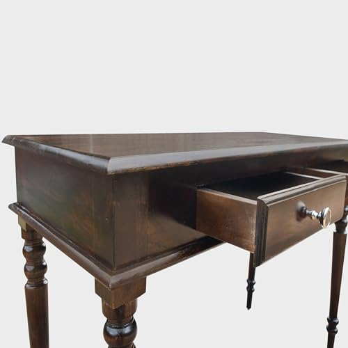 Image of Brown Solid Sheesham Wood Study Table | Modern & Contemporary Writing Desk for Adults | 2 Drawer Computer Table for Home & Office Work | Heavy Duty & Convertible | 114.3 D x 58.8 W x 76.2 H cm