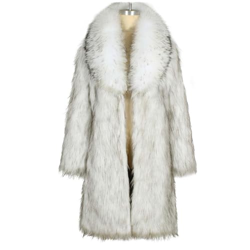 ZHOUYF Faux Fur Coats for Women Winter Warm Chunky Long Jackets Thick Big Collar Cardigan Shaggy Outerwear with Pockets4