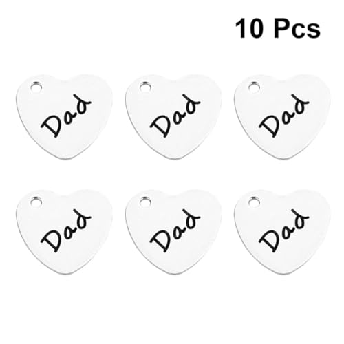 ARTSEWPLY Pendentifs en Acier Inoxydable Accessoires pour Fabrication de Bijoux DIY 10pcs de Cœur Gravure Dad Anti-rouille, Couleur Argenté pour Décoration et Création – vue 2