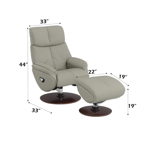 Sillón tapizado de cuero gris con otomán marrón miniatura 3