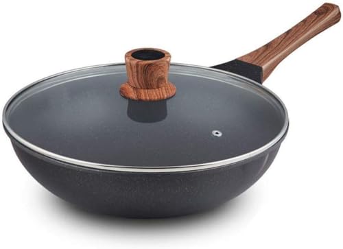 Wok antiadherente con tapa de vidrio y mango efecto madera miniatura 1
