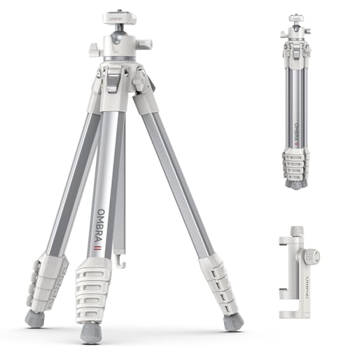 Image of ULANZI Camera Travel Tripod White, 61.5 inch Foldable Aluminum Tripod with UKA Quick Release Plate for Phone Sony Canon Camera, Video Shooting Vlogging Portable Monopod w Phone Clamp Holder Carry Bag