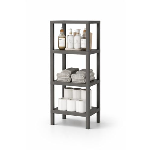sugodesign Ombeg 4-stöckiges Regal, Weiß/Grau/Schwarz, Kunststoff, Rechteckig, Freistehend, Modern, Mehrzweck-Organizer für Bad, Küche, Wohnzimmer (grau)