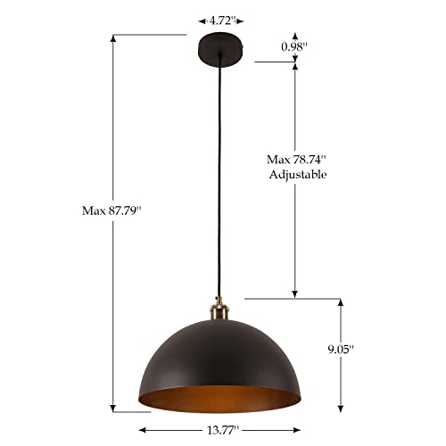YHANFENGCY Vintage Black Pendant Light 13.7'' Retro Farmhouse Dome Pendant Lamp Modern Industrial Chandelier for Wire Length 78.74 '' Kitchen Island, Bedroom, Dining Room, Living Room, Hallway - Image 5