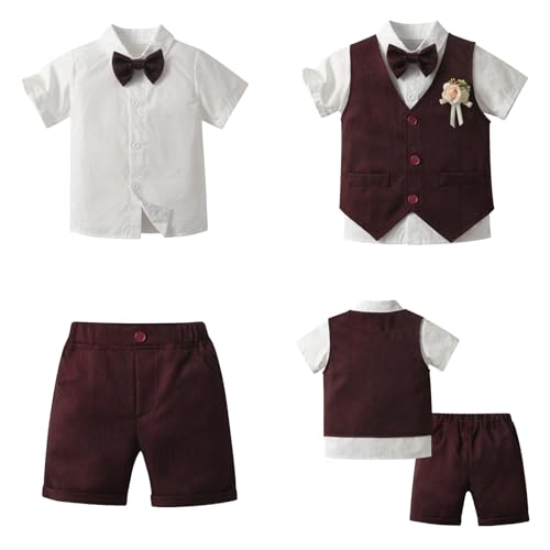 Image of Mud Kingdom Boys Suit 4 Piece Dress Shirt Vest Shorts Set with Bow Tie 2-8 Years
