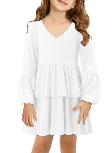 storeofbaby Girls Long Sleeve Dress Casual V Neck Loose Fit Flowy Swing Dresses 4-13 Years2