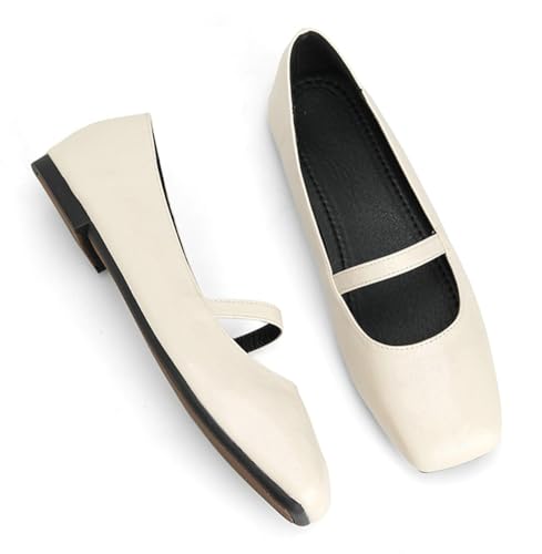 Niction Mary Jane Women's Flat Square Toe Solid Ballet Flats with Ankle Strap Slip on Comfortable Casual Dressy Office Party2